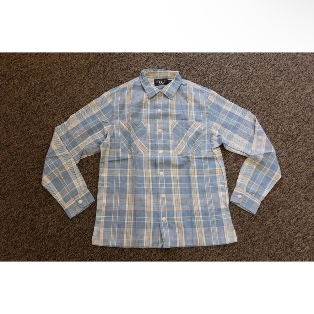 Ralph Lauren Double RL Blue and White Madras Camp Shirt retail 200